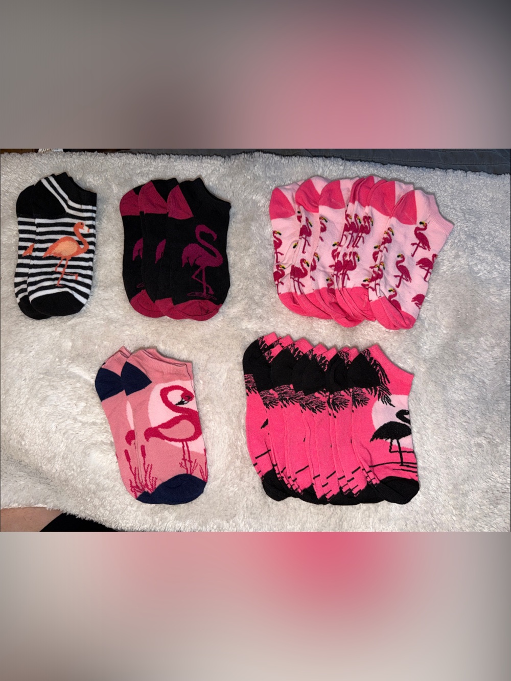 Lot of Flamingo No-Show Socks in Pink and Black